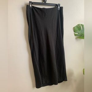 black midi satin pencil skirt